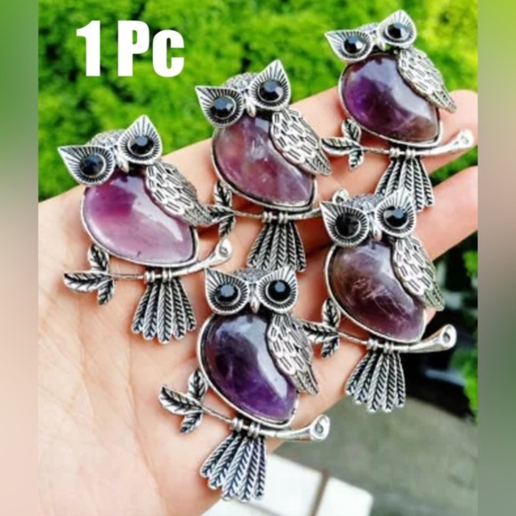 18 🖤 Amethyst Natural Crystal Owl Healing Stone Pendant Necklace - Picture 3 of 4